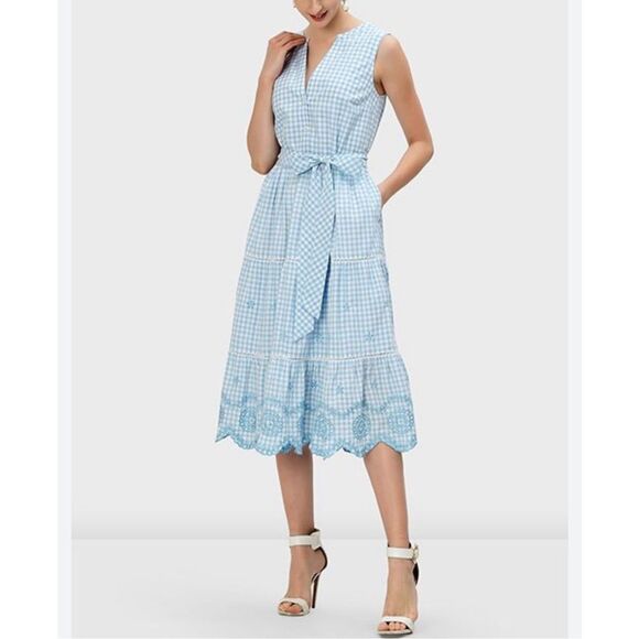 eshakti Dresses & Skirts - Eshakti WAYWARD FANCIES Floral Scallop Cotton Check Tiered Dress size 1x